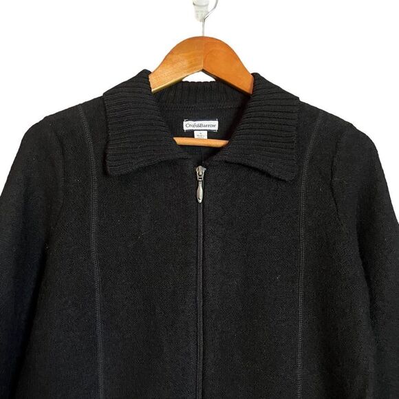 NWT! Croft & Barrow black 100% wool zip up sweater - Picture 2 of 10